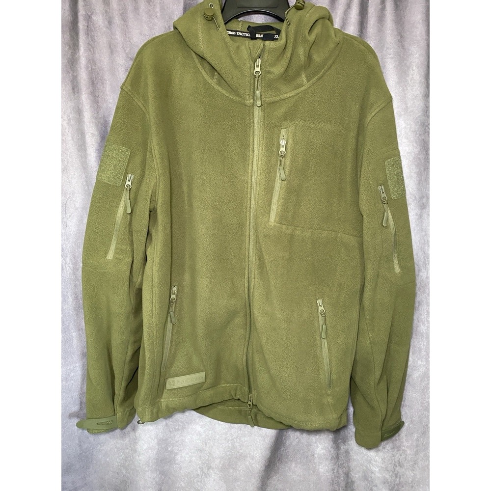 Baerskin Tactical Fleece Jacket L Olive Green Hooded Techwear Military Utility